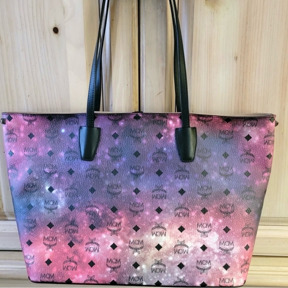 MCM Galaxy Visetos Medium Shopper Multicolor Monogram Canvas and Leather.